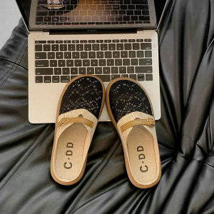 Free Shipping Linen-Covered Half-Slipper Sandals For Women Summer Hollow-Out Design Versatile And Breathable New Style Slip-On Sandals