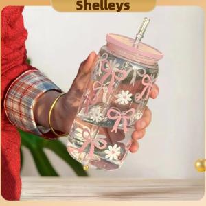 [Shelleys] Cốc thủy tinh dễ thương cốc nước hoạt hình cốc thủy tinh sọc dễ thương Doodle cốc cà phê hộ gia đình Trà trái cây nước chanh cô gái Quà Tặng