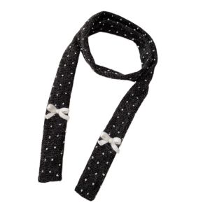DJDK Y2K Bow Wool Shawl Harajuku Polka Dot Knitted Scarf Soft Dressing Decoration Long Narrow Scarves Ladies