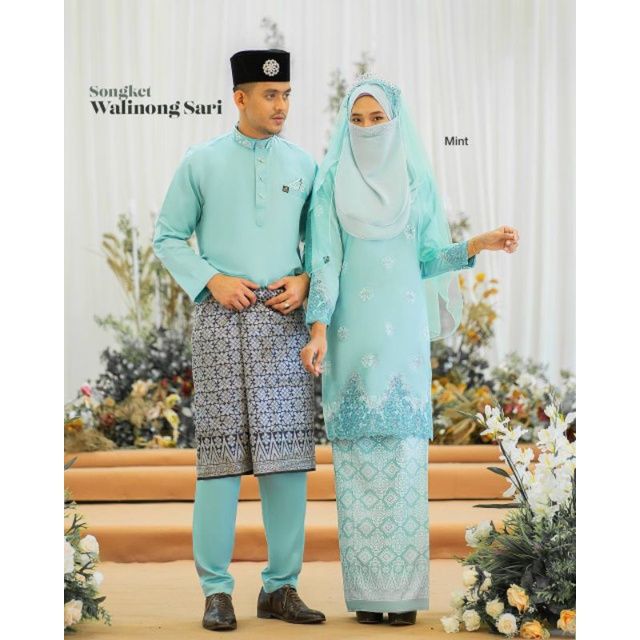 FULL SET 7 ITEM MINT GREEN SET COUPLE NIKAH TUNANG KURUNG SONGKET WALINONG SARI LACE BAJU MELAYU JEBAT CEKAK MUSANG Lazada