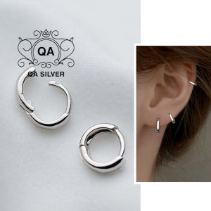 Khuyên tai bạc 925 tròn dày khớp mở bông nam nữ chốt lẫy S925 HOOP QA SILVER Earrings EA190703