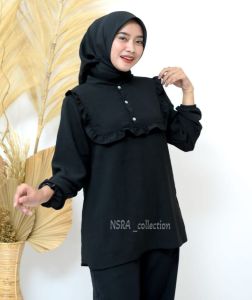 Nsra - Zahra Top Blouse Kerah Shanghai Lengan Panjang Crinkle Airflow Baju Atasan Wanita Kekinian Jumbo