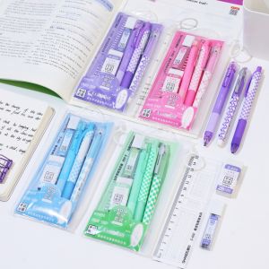 MEMGOUO 6Pcs/set Eraser Exam Stationery Set Plastic Ruler Pencil Set Cute Neutral Pen Study Stationery Set