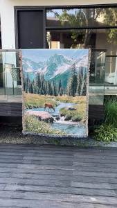 Hantar dari gudang tempatanJacquard landscape tapestry background cloth decorative tapestry outdoor camping blanket sofa cover blanket nap blanket sofa throw