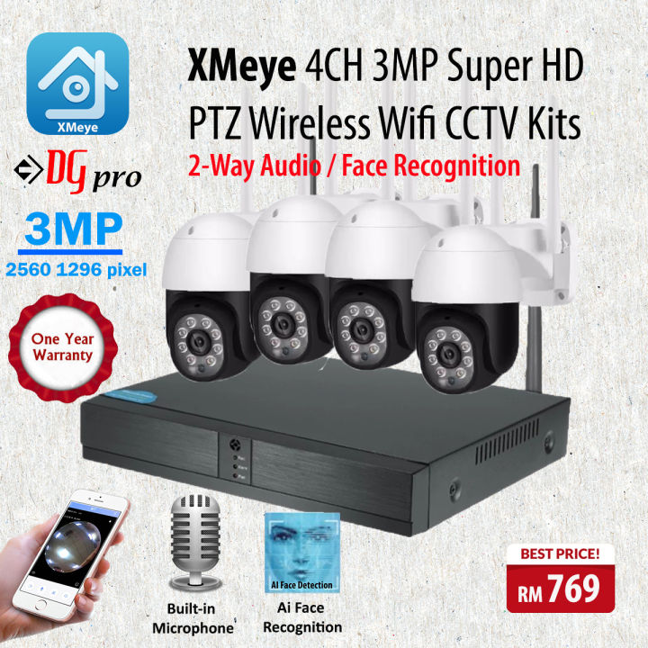 XMeye 4CH 3MP Super HD PTZ Pan Tilt 360 Rotation Weatherproof Wireless