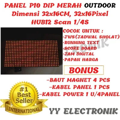 Outdoor Panel Module Modul LED P10 Running Text DIP Merah Red (B)
