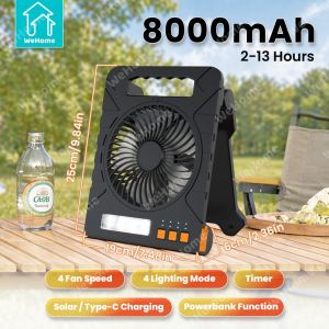 WeHome Solar Fan with Solar Panel Rechargeable Multifunctional Electric Fan with Light