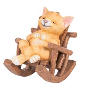 Cute Rocking Chair Cats Dog Statue Resins Small Animal Sculpture Ornament for Shelf Table or Bedside Desktop Decoration