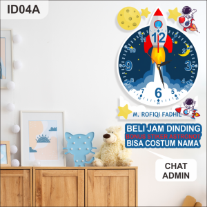 ID04 Jam dinding gratiis sticker astronot dekorasi pajangan ruangan minimalis karakter astronot bisa custom nama