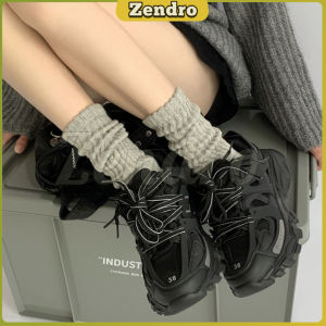 ZEO Women Sock Japanese Style Retro Thick Thread Solid Color Middle Tube Socks