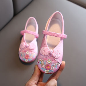 daidai (Ready Stock) Chinese Style Floral Shoes Baby Girls Flat Shoe Ballet Costume HanFu CNY 女童汉服儿童绣花鞋老北京中国风古风布鞋