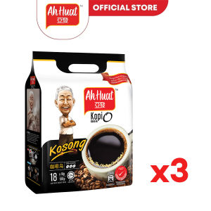 [3 Packs] Ah Huat Kopi O No Sugar Added (10g X 18 Sachets) 亚发咖啡烏無糖