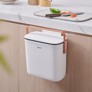 I know Wall-Mounted Kitchen Trash Can with Lid - Dual-Compartment Design for Wet and Dry Waste Perfect for Cabinets Bathrooms and Toilets
