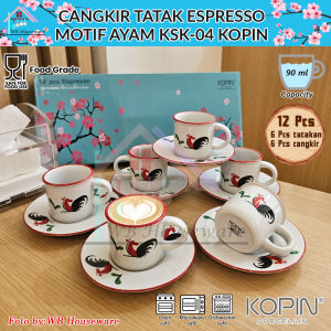Cangkir gelas espresso + tatakan motif ayam KSK-04 KOPIN / tea set