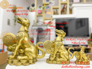 Tượng chó bằng đồng phong thủy chữ Phúc 3 cỡ cao 12cm 25cm và 35cm