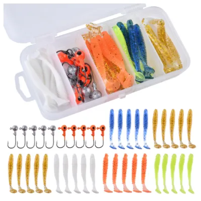 Goture Soft Lure Lead Jig Head Kit 40PCS Soft Plastic Lure with Lead Head Jig Hook Set With