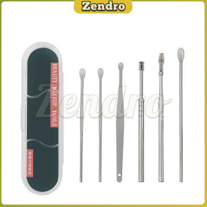 ZEO 6pcs/set Portable Stainless Steel Ear Cleaning Brush Wax Remover Curette Ear Cleaner