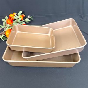 Khuôn CHỮ NHẬT KHAY làm BÁNH BÔNG LAN GATO RAU CÂU 3D KHAY NƯỚNG BÁNH CÁCH THUỶ- THÉP CARBON CAO CẤP chống dính màu VÀNG sang trọng - nhiều size