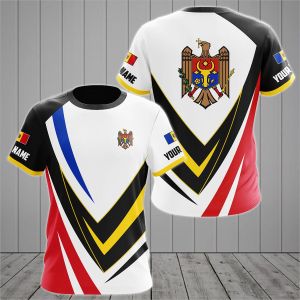 Moldova Flag & Coat of Arms Graphic Tee Summer Casual Streetwear Mens Fashion Loose T-shirts Boy Oversized Short Sleeve Tops