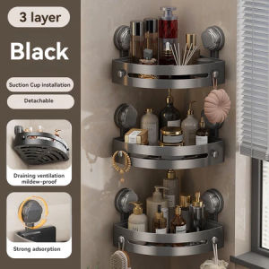 Bathroom Corner Shelf Organizer NoDrill Strong Suction Cup Triangle Wall Mounted Storage Rack