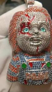CZ Covered with Diamonds Iced Out Cartoon Character Pendant Fully Paved Cubic Zirconia Cuban Chain Hip Hop Religious Necklace Accessories 18K Gold Plated Bling Horror Orange Hair Doll Charm Luxury Rapper Streetwear Fine Jewelry Gifts for Men Boy Friends