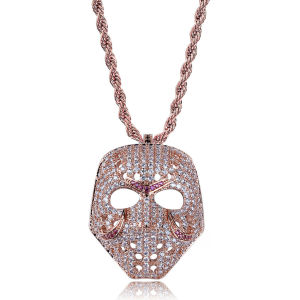 Popular European and American style personalized retro mask pendant hip-hop necklace   Trendy hiphop Micro-inlaid zircon pendant