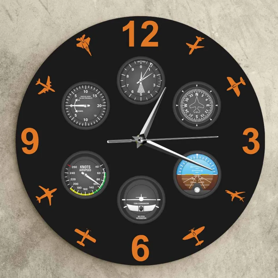 WALL Clock）Flight Instrument with Military Aircrafts Modern Wall