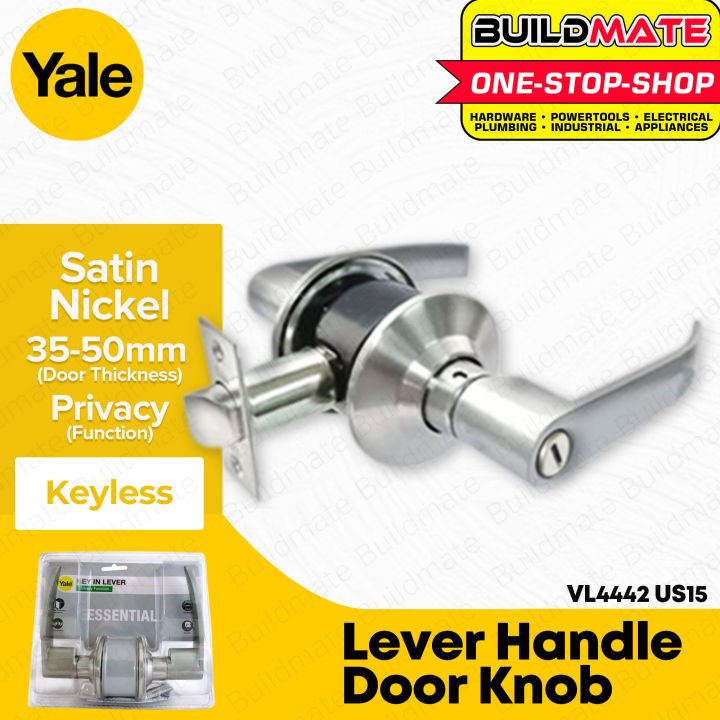 YALE Essential Series Lever Handle Bathroom NO KEYS Lockset Door Knob VL4442 US15 Satin Nickel ...