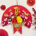 Quạt giấy đỏ kết hoa trang trí Tết 2023, decor treo tường phòng khách, nhà hàng. 