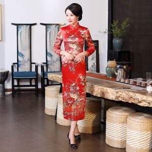 daidai (Ready Stock) Women Cheongsam Dress Long Sleeve Baju Tradisional Cina Perempuan Muslimah Plus Size Qipao