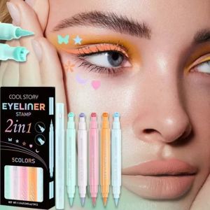 ZYJC 5Pc Set Waterproof Double-headed Eyeliner Stamp Pen Butterfly Pattern Quick Drying Liquid Eyeliner Colorful Star Pattern Eyeliner Stamp Pen Eye Makeup