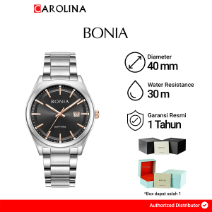 Jam Tangan Pria Bonia Thomas B10863-1332 Black Dial Stainless Steel Strap