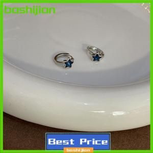 bashijian Y2K Trendy Cute Sweet Blue Star Hoop Earrings For Women Girls Simple New Fashion Vintage Earrings Aesthetic Jewelry Gift