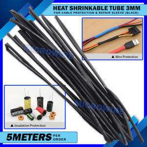 MW 5 Meters 3mm Black Heat Shrink Tube – Durable Cable Wrap for Wire Repair & Electrical Safety