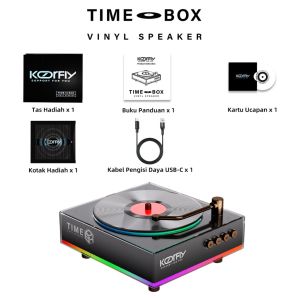 Speaker Vinyl RGB Time Box Mini Portable Retro Bentuk Vinyl Record Player Wireless Bluetooth Subwoofer Audio Cerdas Hadiah pacar Support FM TF Card USB