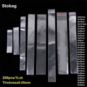 StoBag 200pcs Transparent Long OPP Self-adhesive Bags Cellophane Self-sealing Gift Pen Necklace Storage Clear Pouches Party2026