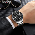 SANDA 1099 Men's Quartz Watch Luxury Fashion Green Date Pointer with Stainless Steel Strap Wristwatches for Male Watches. 