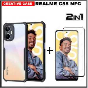 Promo Paket 2 in 1 Case Armor Fusion Shockproof Transparent Realme C67 4G 2023 / Realme C55 NFC / Realme 10 4G / Realme C33 / Realme C21y / Oppo A17 / Oppo A17k 2022 + Anti Gores Layar Tepi Hitam