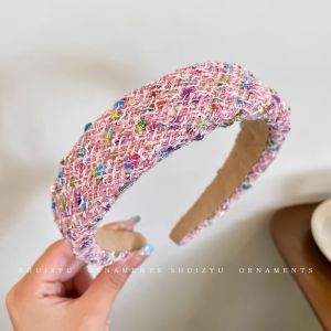 ที่คาดผมสีชมพูสไตล์เกาหลีสำหรับเด็กผู้หญิง ที่คาดผมแบบกว้าง แฟชั่นหรูหรา