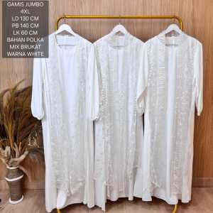 Gamis Putih Jumbo Ld 130 Cm Model Cardigan Brukat Koleksi Terbaru
