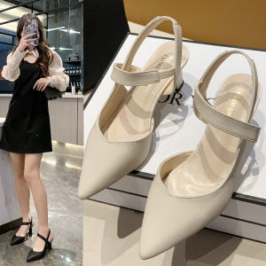 รองเท้าส้นสูงแฟชั่นสตรีหรูหราเซ็กซี่ ส้นสูง กริช วัสดุหนัง สวมใส่สบาย ไม่บดเท้า รองเท้าทำงานที่ดี ส้นสูง7.8ซม