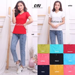Floline Ols- Kaos V-Neck Spandek Rayon Cewek 01 Atasan Wanita