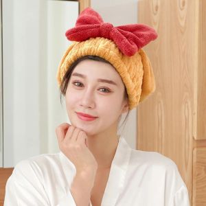 Microfiber Bow Hair Drying Turban Quick Dry Coral Velvet Bath Shower Cap For Women Thickened