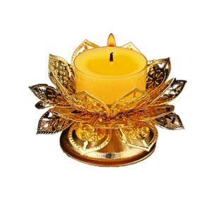 NEB11 Lotus Shape Gold Hollow Incense Holder Craft Zinc Alloy Butter Candle Holder Easy Use Hollow Lotus Lamp Holder Wedding Celebration
