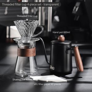 Bincoo Coffee Filter Cup Dripper Set Hand Brewing Sharing Pot Heat-resistant Glass Funnel V60 Coffee Utensil Set 400ml