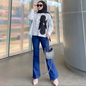 Highwaist Cutbray Jeans - Celana Panjang Wanita Kekinian