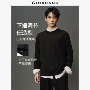 Giordano Men 100% Cotton Knitted Long-Sleeve T-Shirt with Crew Neck Embroidery & Adjustable Hem Free Shipping 12025610