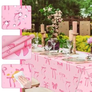 Pink Bow Tablecloth Birthday Party Decoration Kids Favors Disposable Tablecloth Wedding Birthday Baby Shower Party Supplies