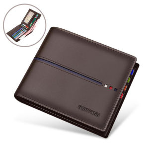 BANYANU Business Short Men Purse Simple Design Bifold Card Holder Cow Genuine Leather Slim Wallet for Men Coffee Black Color