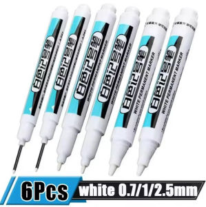 โอเค🔥คลังสินค้าพร้อม🔥6ชิ้นปากกามาร์กเกอร์สีขาวมันกันน้ำปากกาวาดลายเส้นปากกาเจลถาวรยางโน๊ตบุ๊คปากการะบายสีแก้ว0.7มม1มม2.5มม